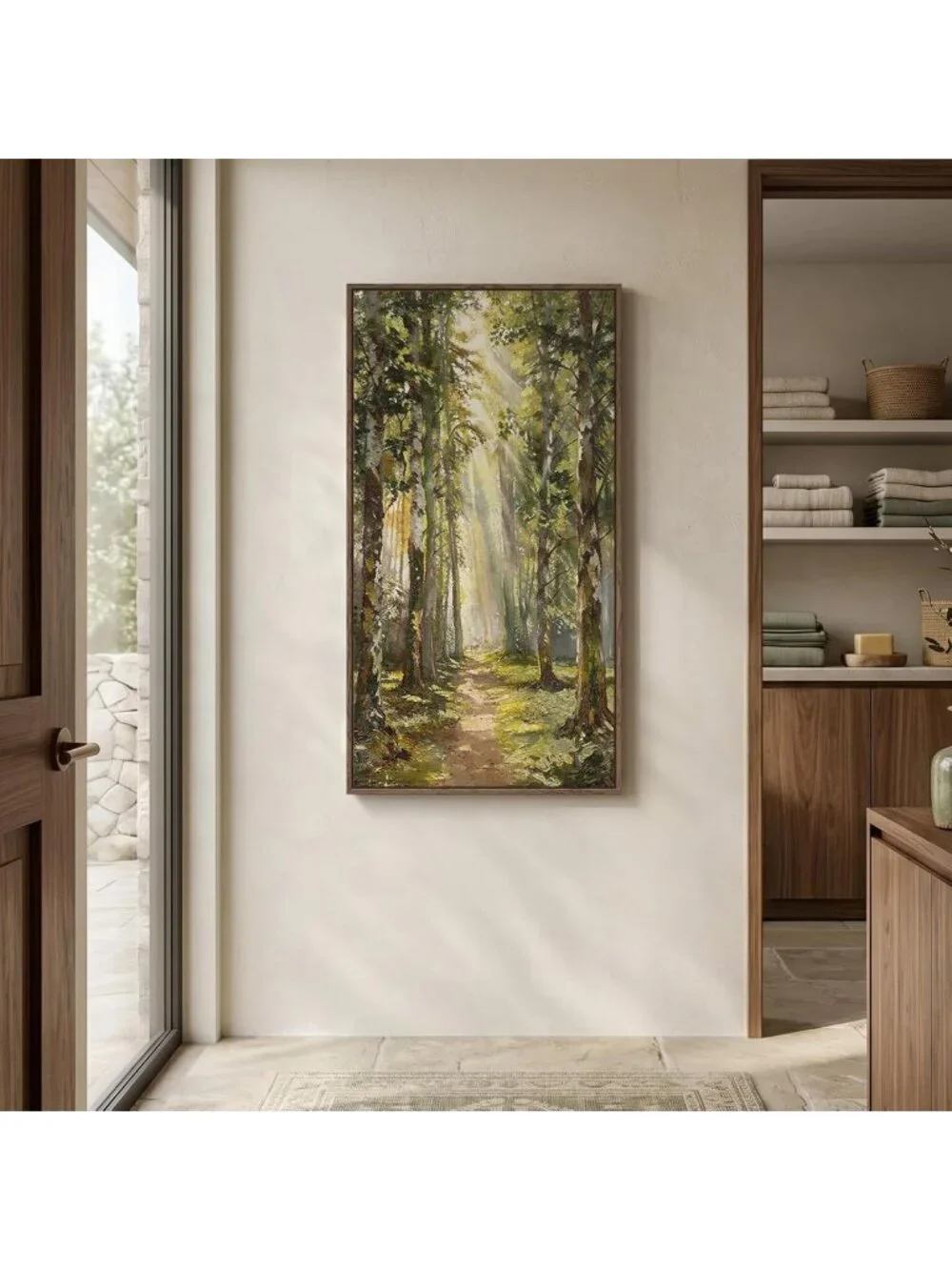Vintage Forest Landscape Framed Wall Art - Vertical 20x40 In for Living Room